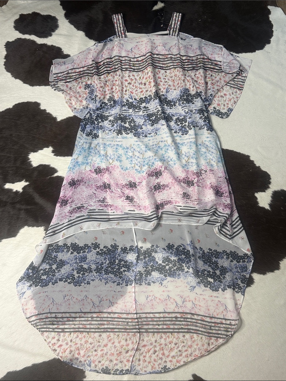 BCBGMaxAzria White, Blue & Pink High-Low Floral Dress